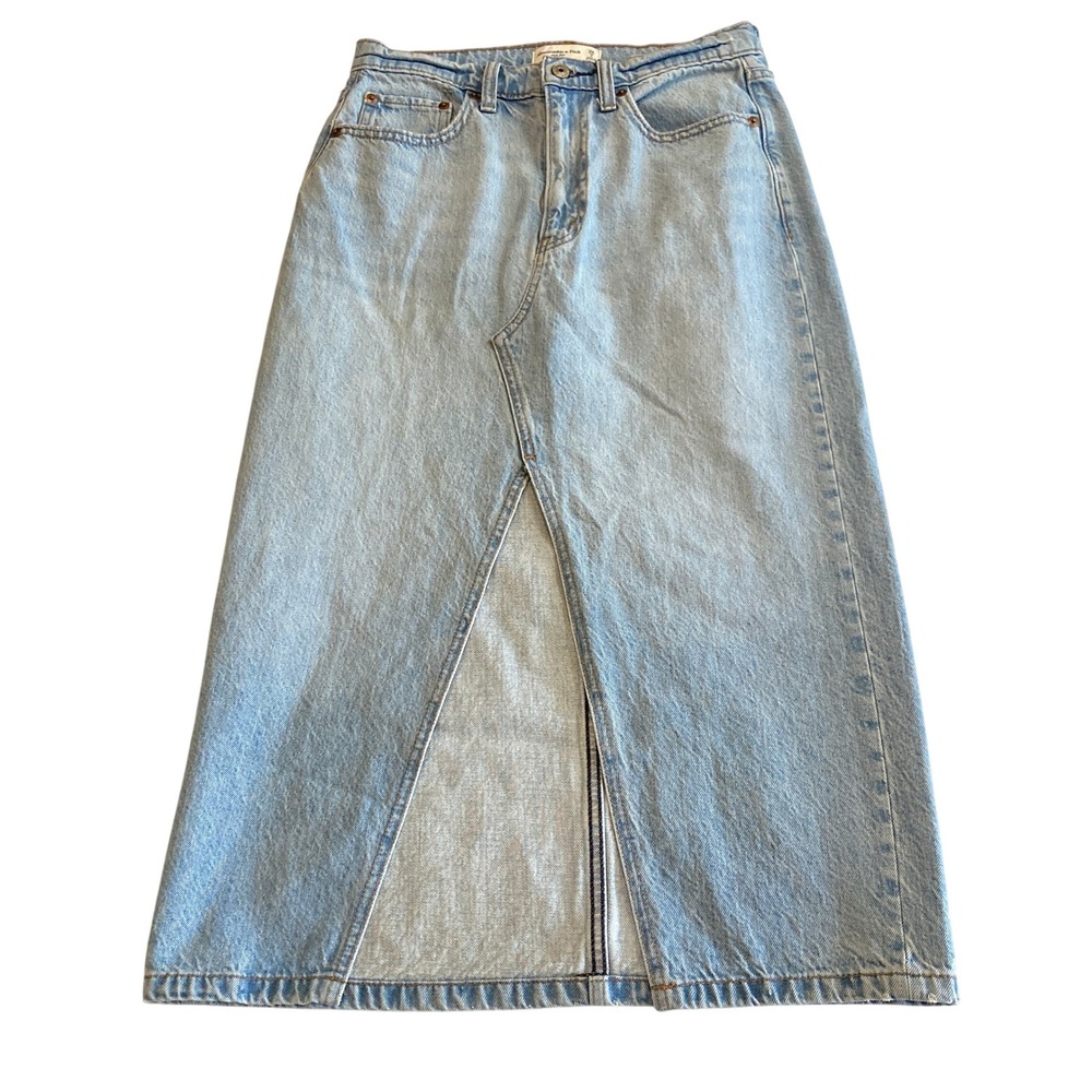 Abercrombie & Fitch High Rise Denim Midi Skirt 26 2 Light Wash Slit